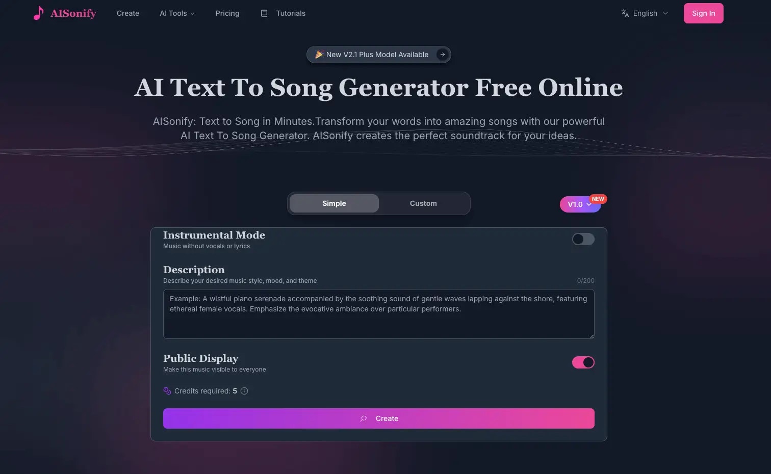 AISonify - Main product screenshot demonstrating key features and user interface