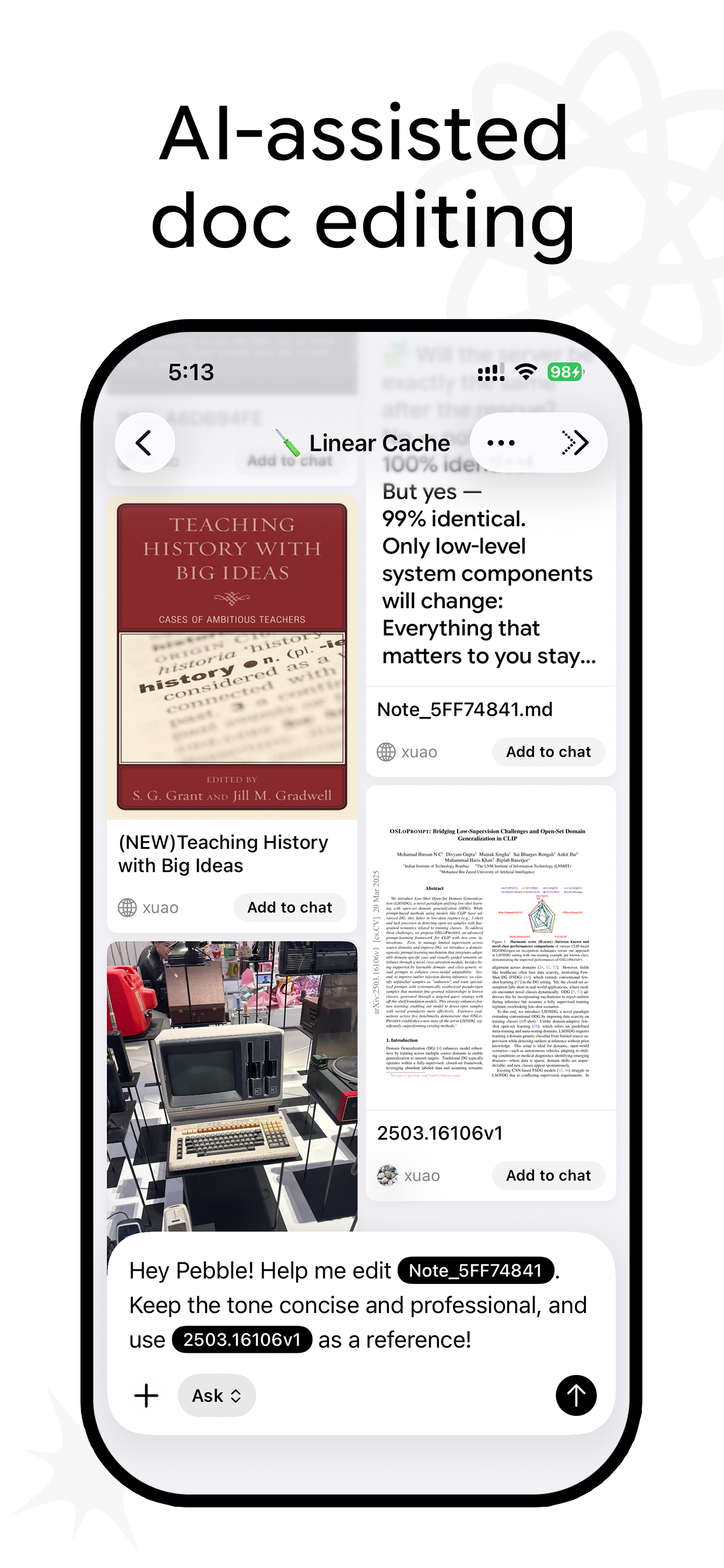Pebble Docs - Screenshot 2 showing product features and functionality