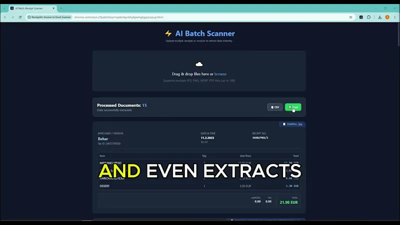 ReceiptAI: Invoice to Excel Scanner screenshot 1 (video preview)