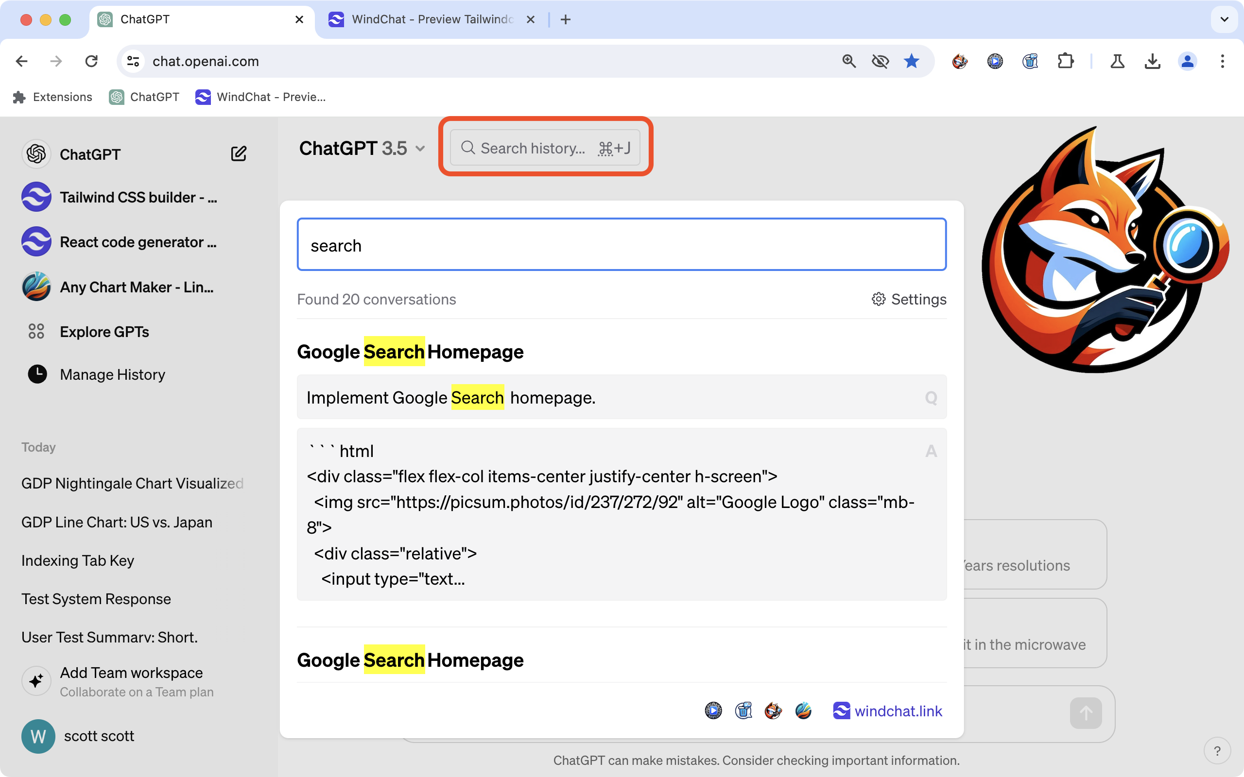 ChatGPT Conversation History Search gallery image