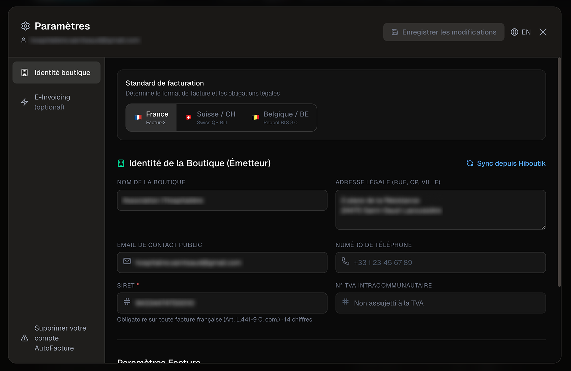 AutoFacture for Hiboutik - Screenshot 3 showing product features and functionality