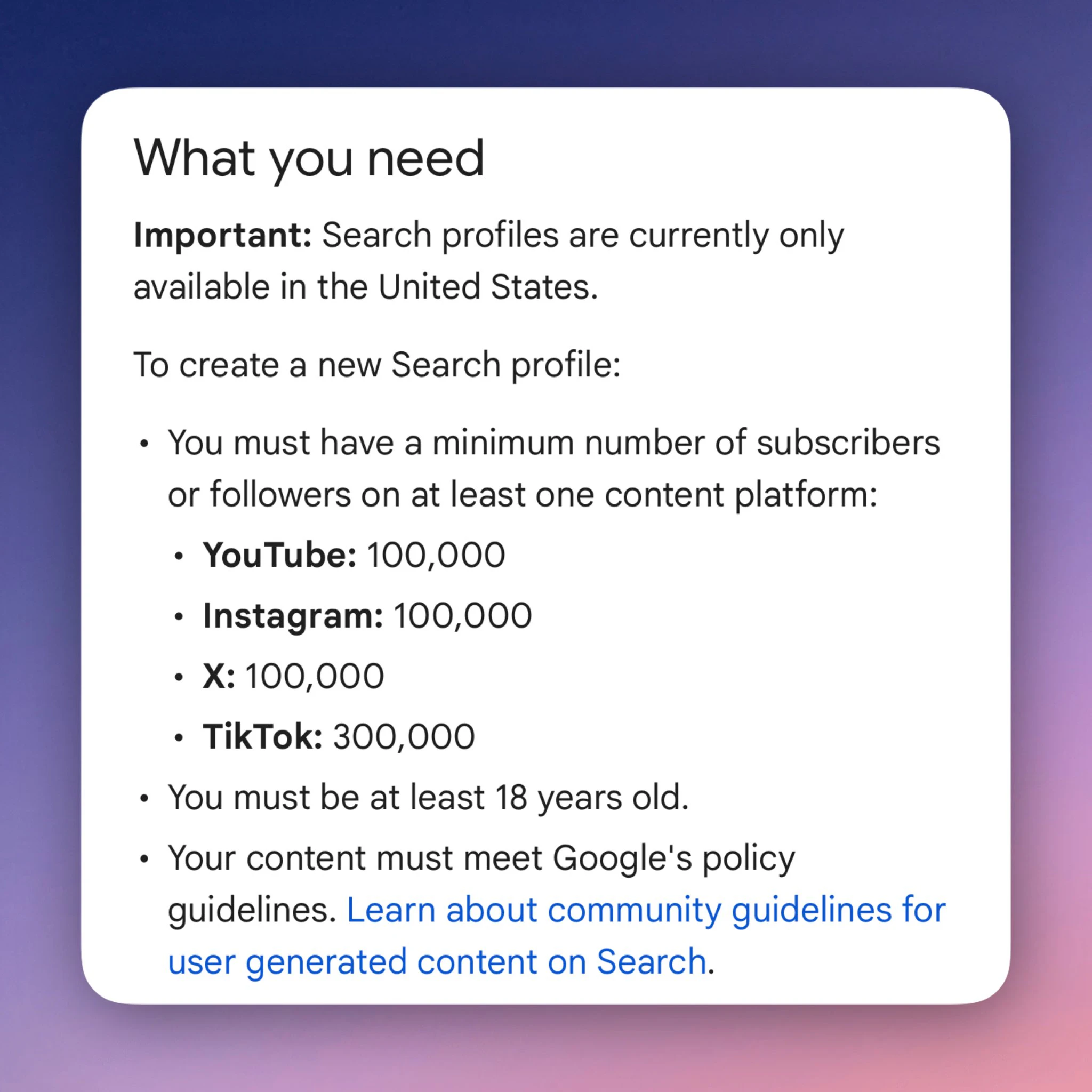 Google Search Profiles screenshot 2