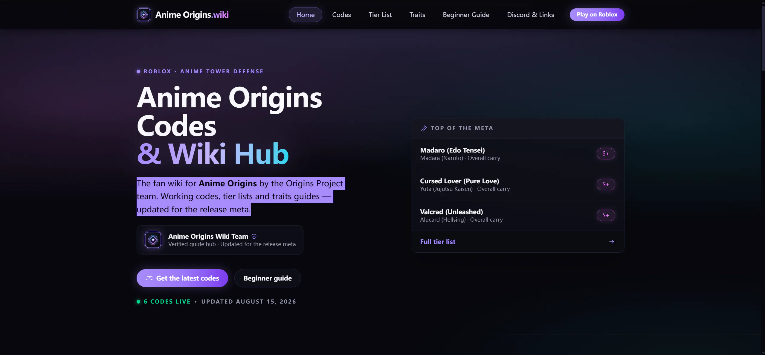 Anime Origins Codes & Wiki Hub gallery image