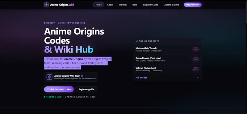 Anime Origins Codes & Wiki Hub screenshot 2