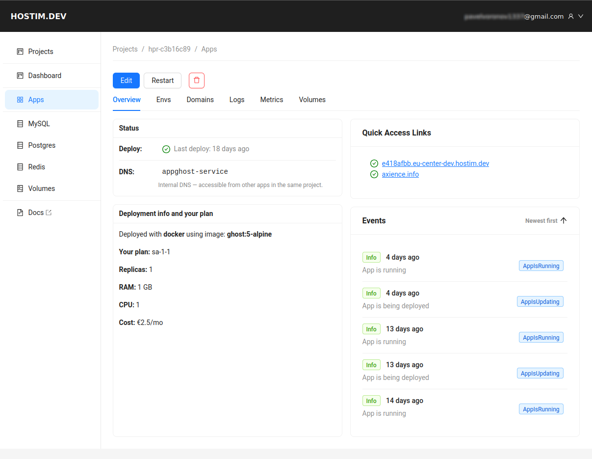 Hostim.dev - Screenshot 3 showing product features and functionality