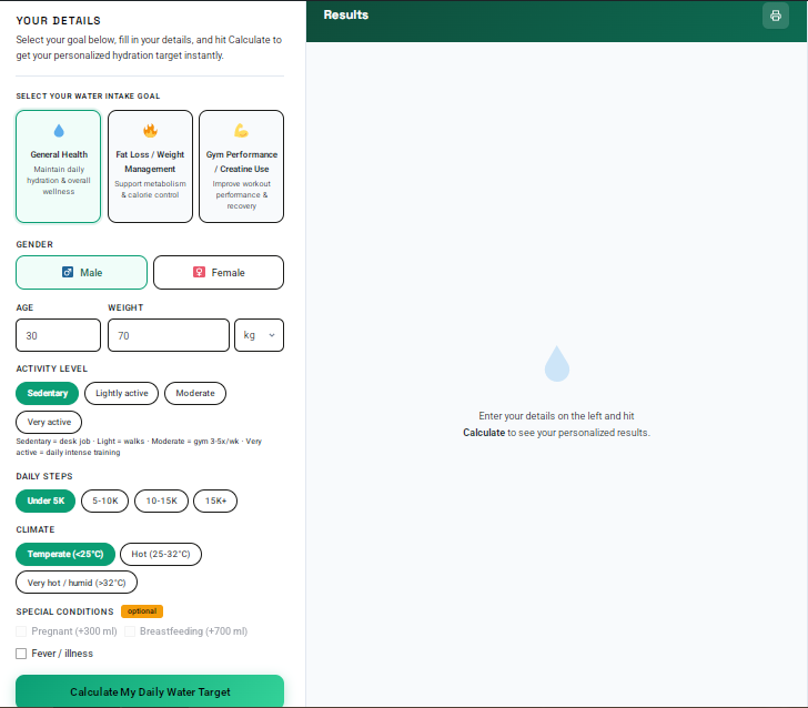 BellyZero Water Intake Calculator gallery image