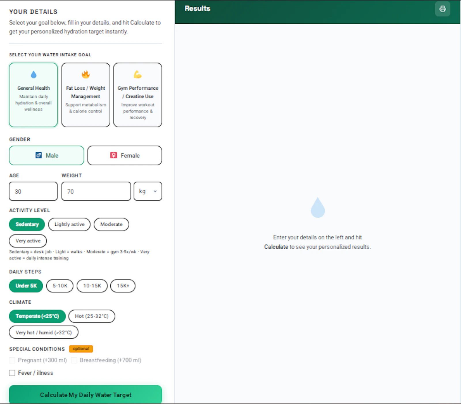 BellyZero Water Intake Calculator screenshot 2