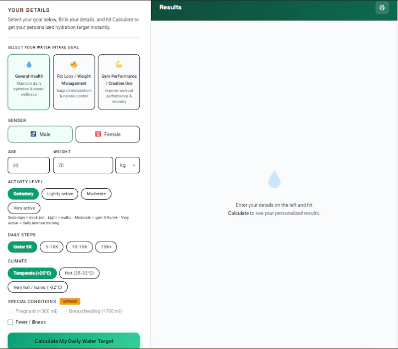 BellyZero Water Intake Calculator screenshot 2