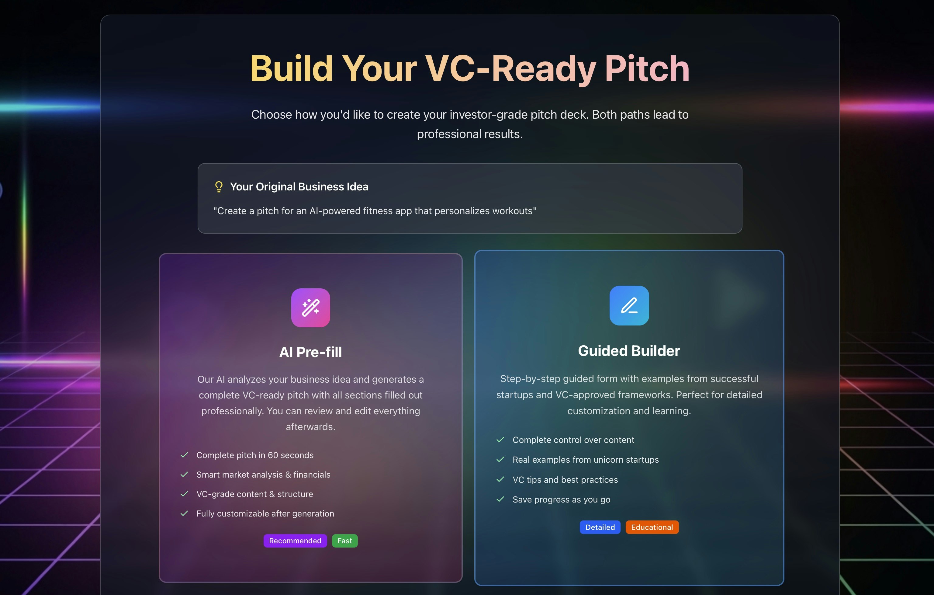 Media Vcr - AI Pitch Builder xây dựng các công ty khởi nghiệp có thể tài trợ từ một ý tưởng. 3