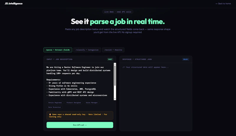 JD Intelligence — Job Description API screenshot 2