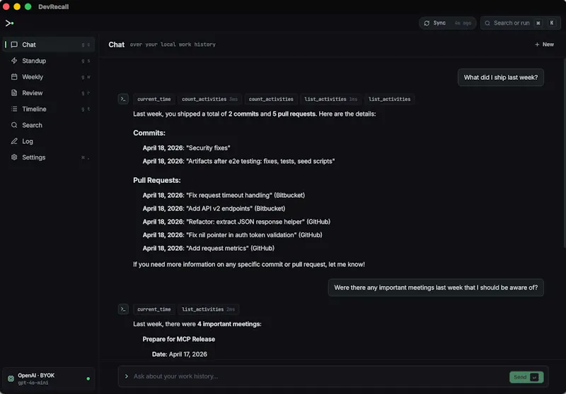 DevRecall screenshot 1