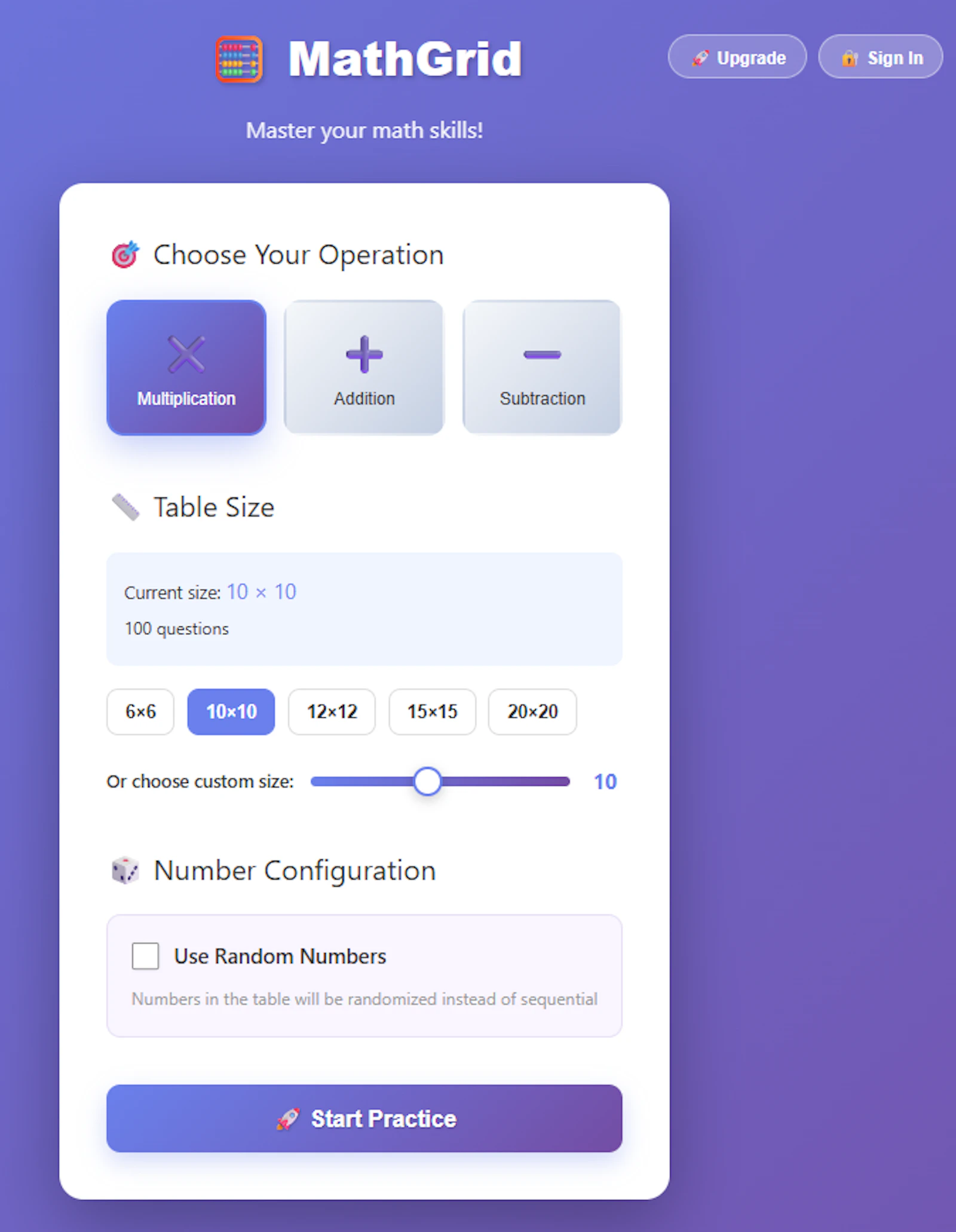 MathGrid screenshot 2