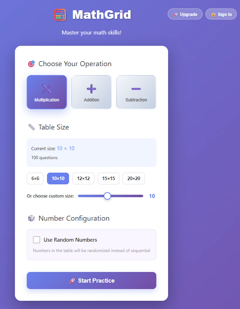 MathGrid screenshot 2