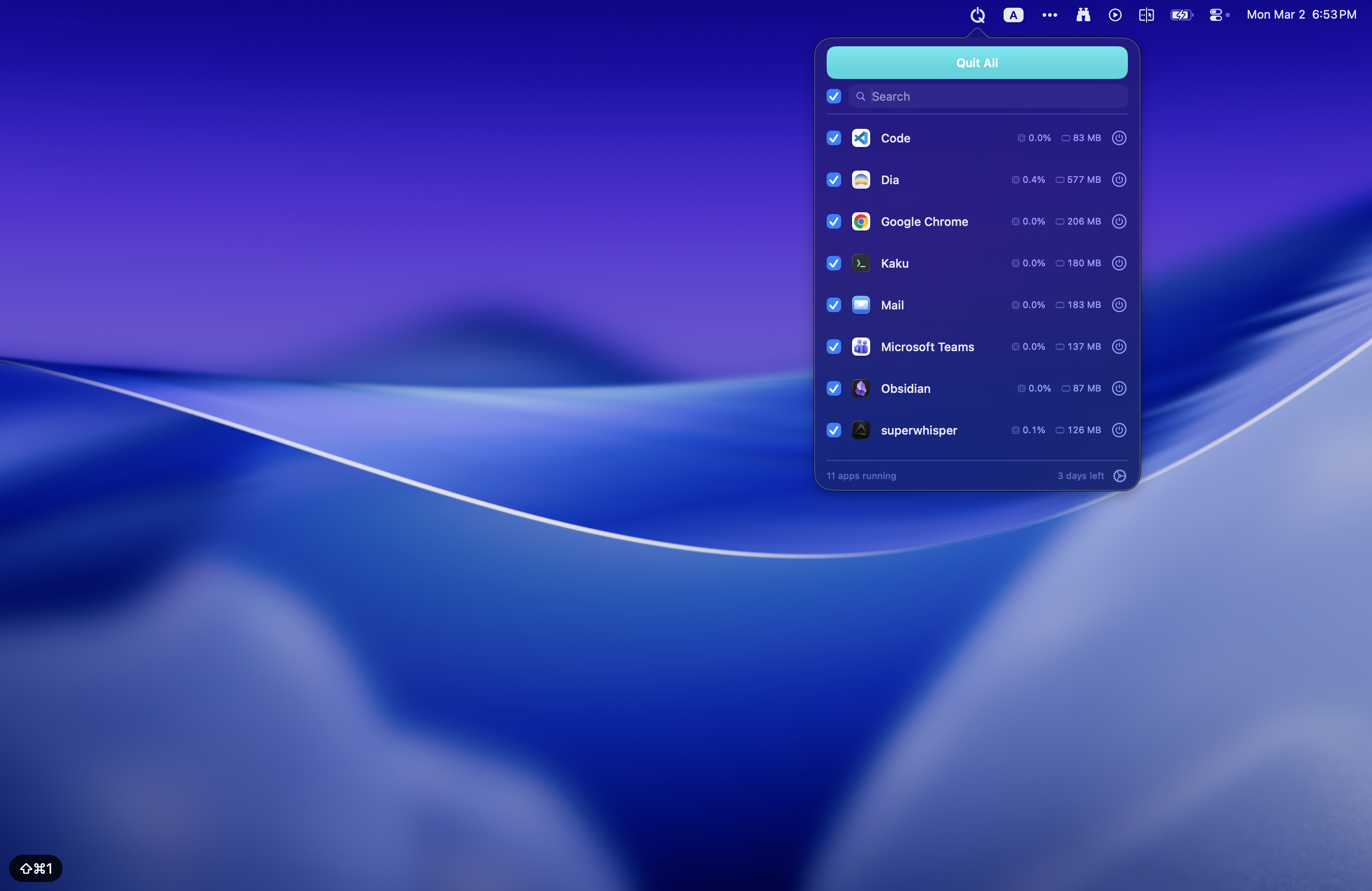 MacQuit - Main product screenshot demonstrating key features and user interface