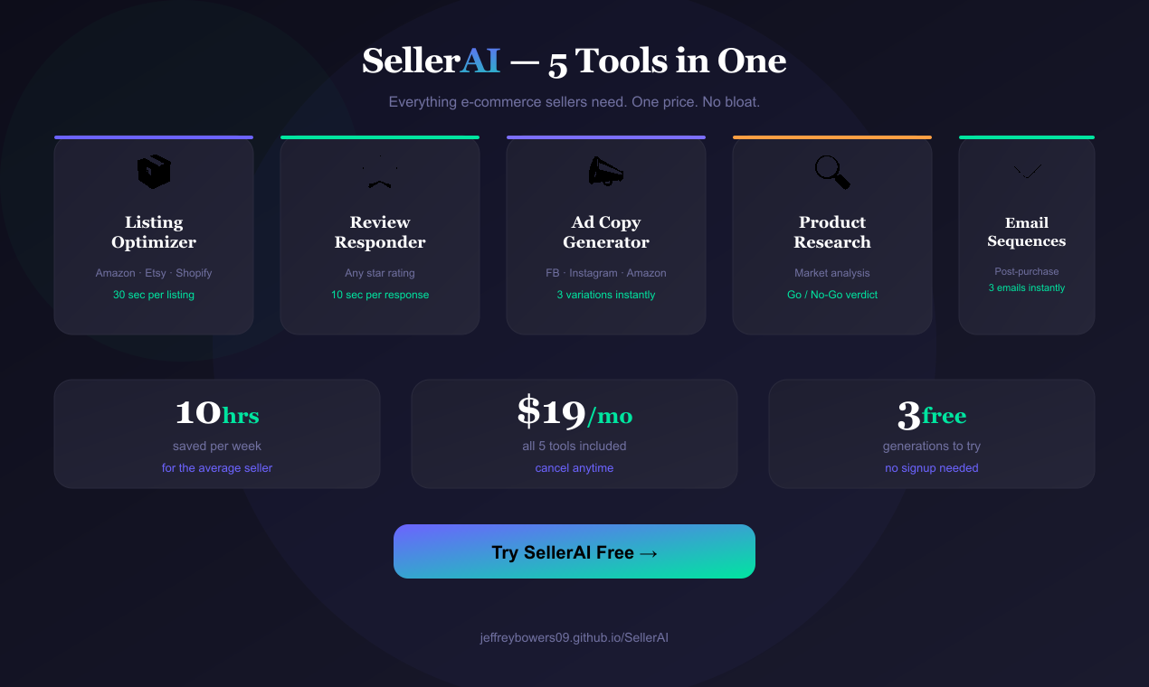 SellerAI - Main product screenshot demonstrating key features and user interface