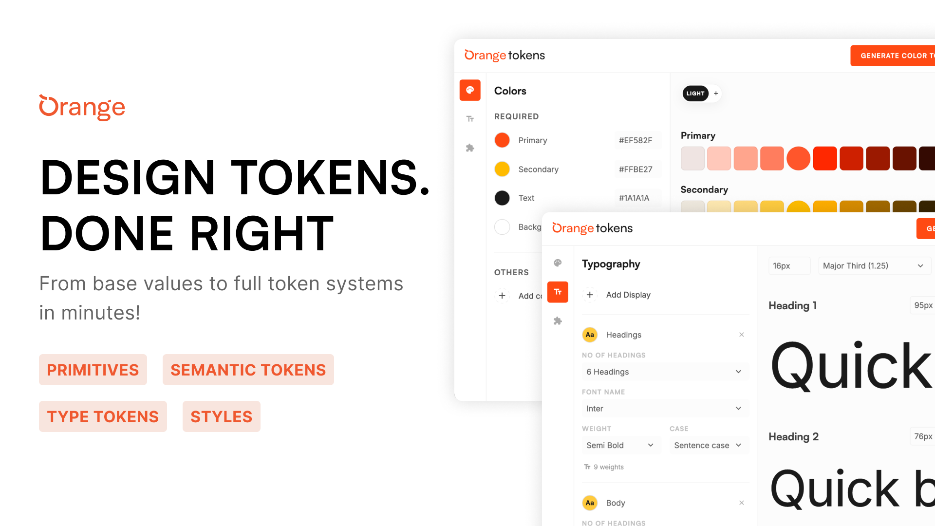 Orange Tokens: Plugin for Design Systems - Main product screenshot demonstrating key features and user interface