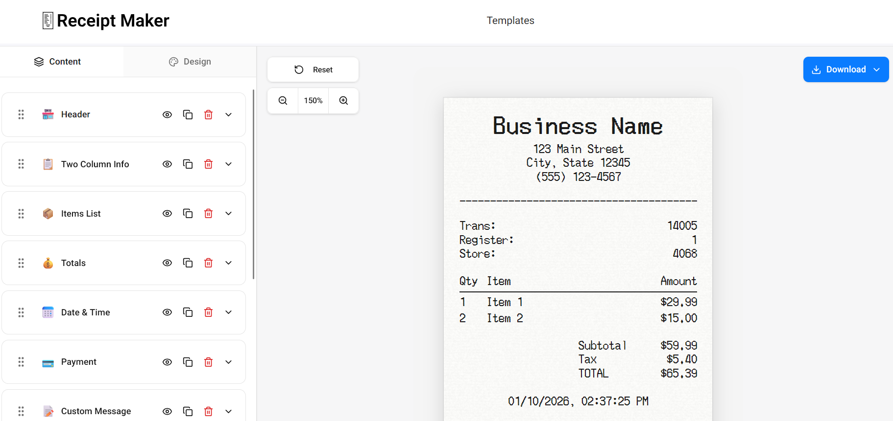 Receipt Maker - Main product screenshot demonstrating key features and user interface