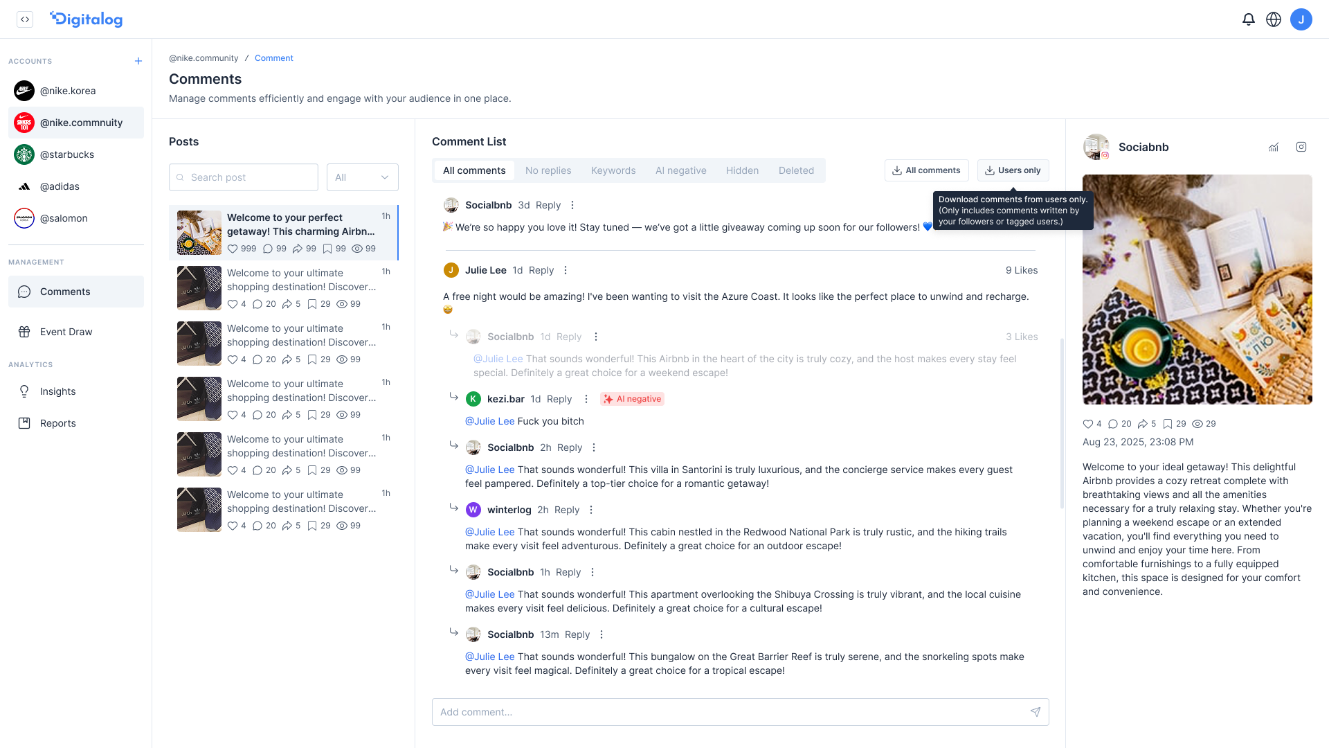 Digitalog Social - Main product screenshot demonstrating key features and user interface