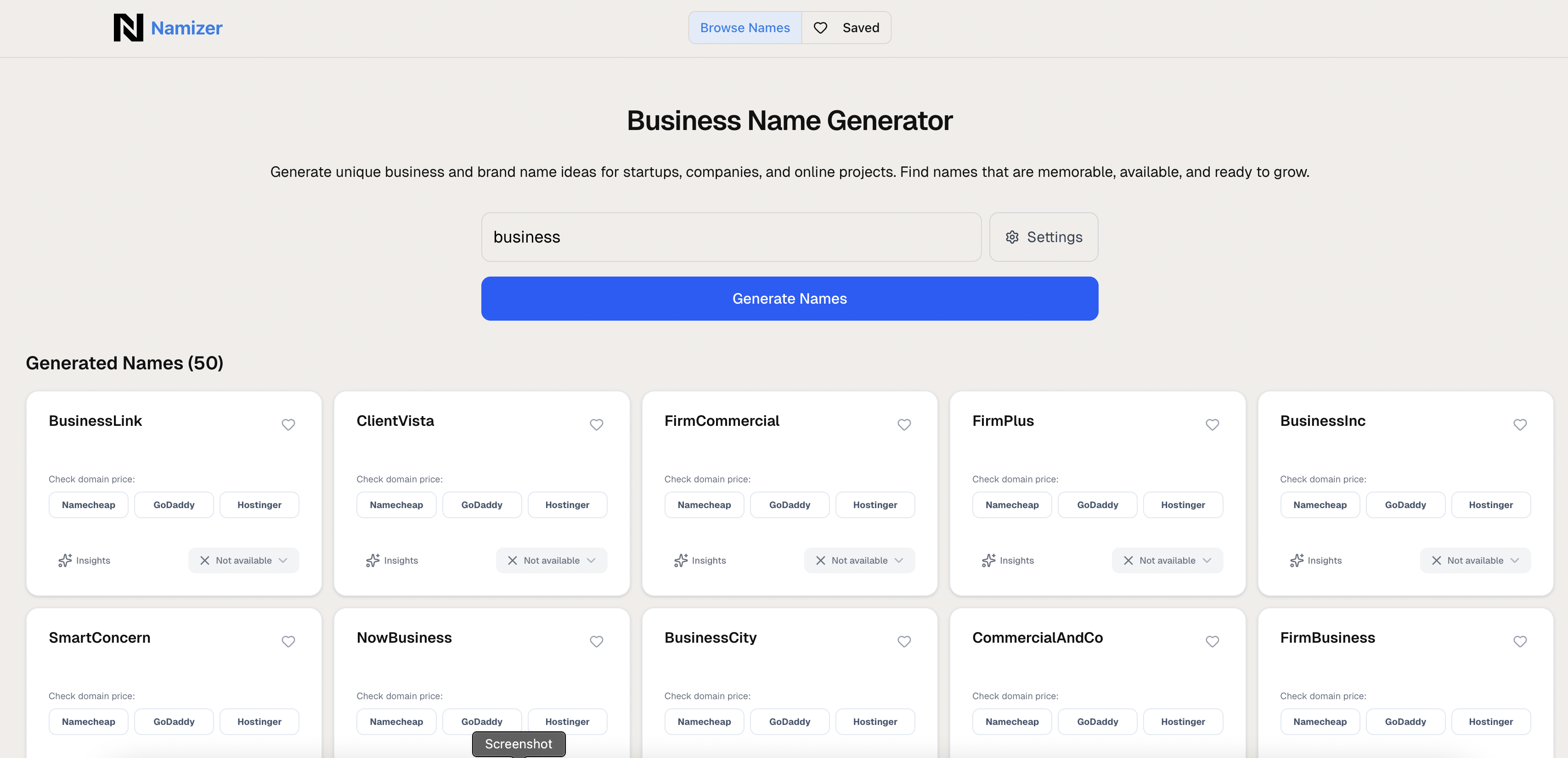 Namizer - Business Name Generator gallery image