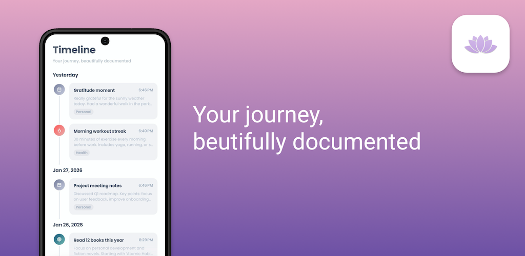 TinyMilestone - Life Journal - Main product screenshot demonstrating key features and user interface