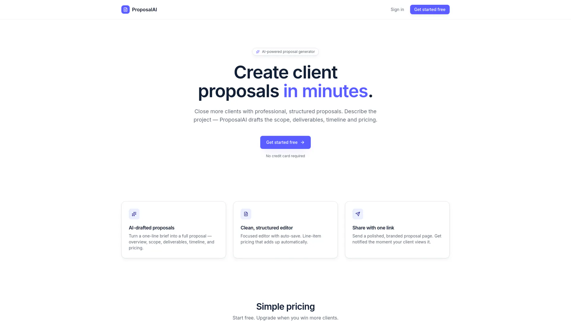 Create client proposals in minutes 截图