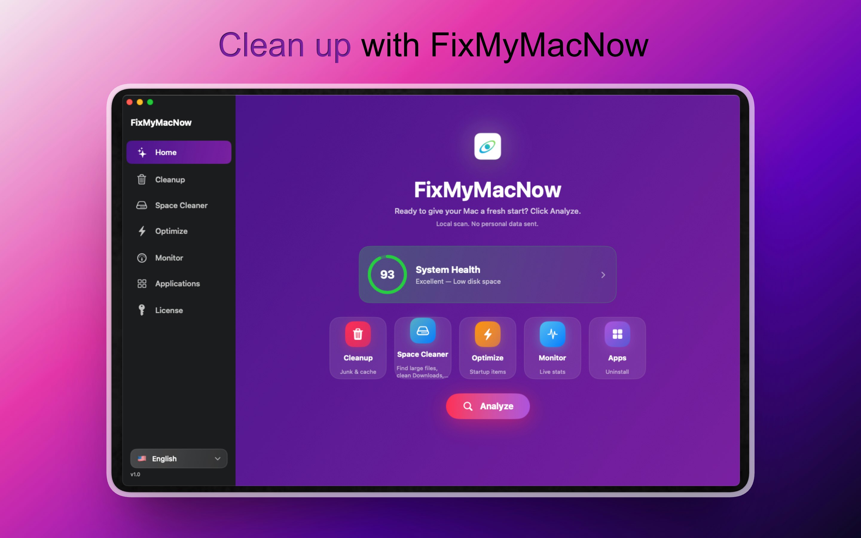 FixMyMacNow - Main product screenshot demonstrating key features and user interface