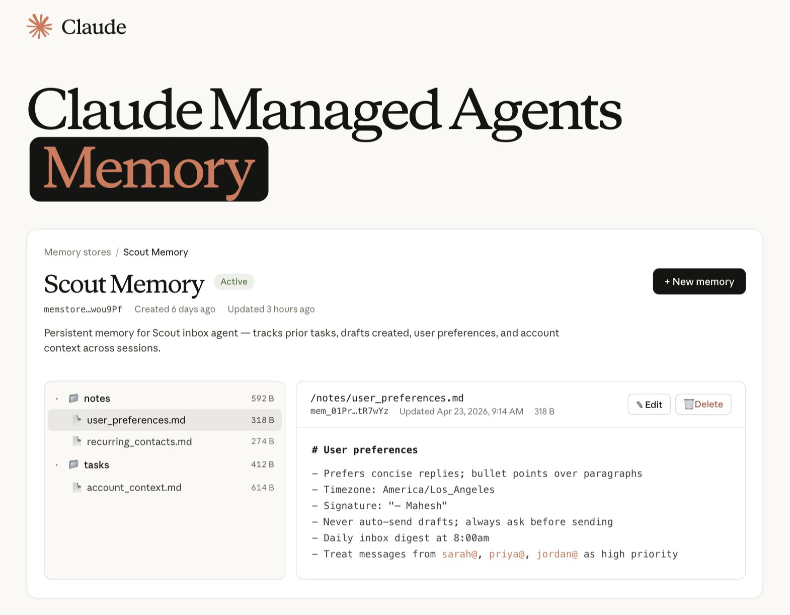 Claude Managed Agents Memory screenshot 1