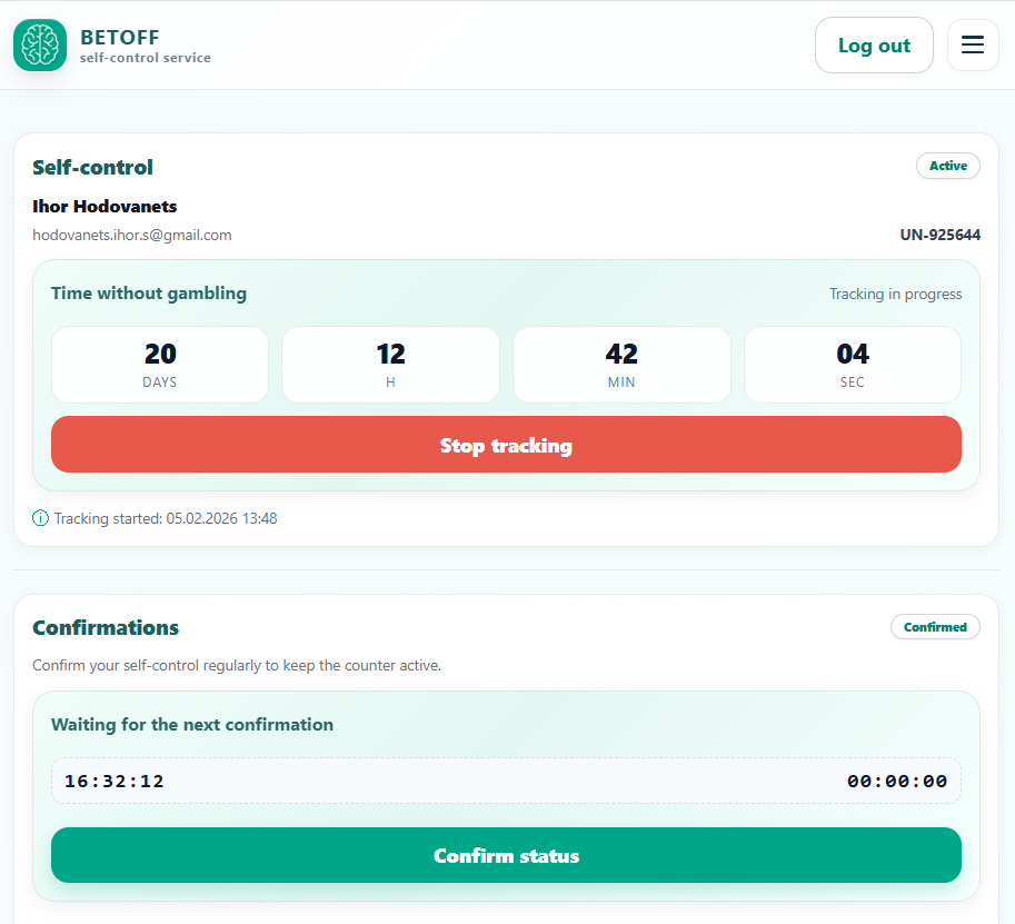 BETOFF - Screenshot 2 showing product features and functionality
