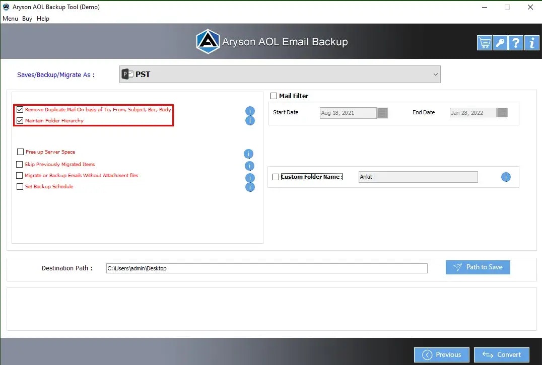 AOL yedekleme aracı - Ekler dahil AOL postasını yedeklemek için optimum araç medya 4