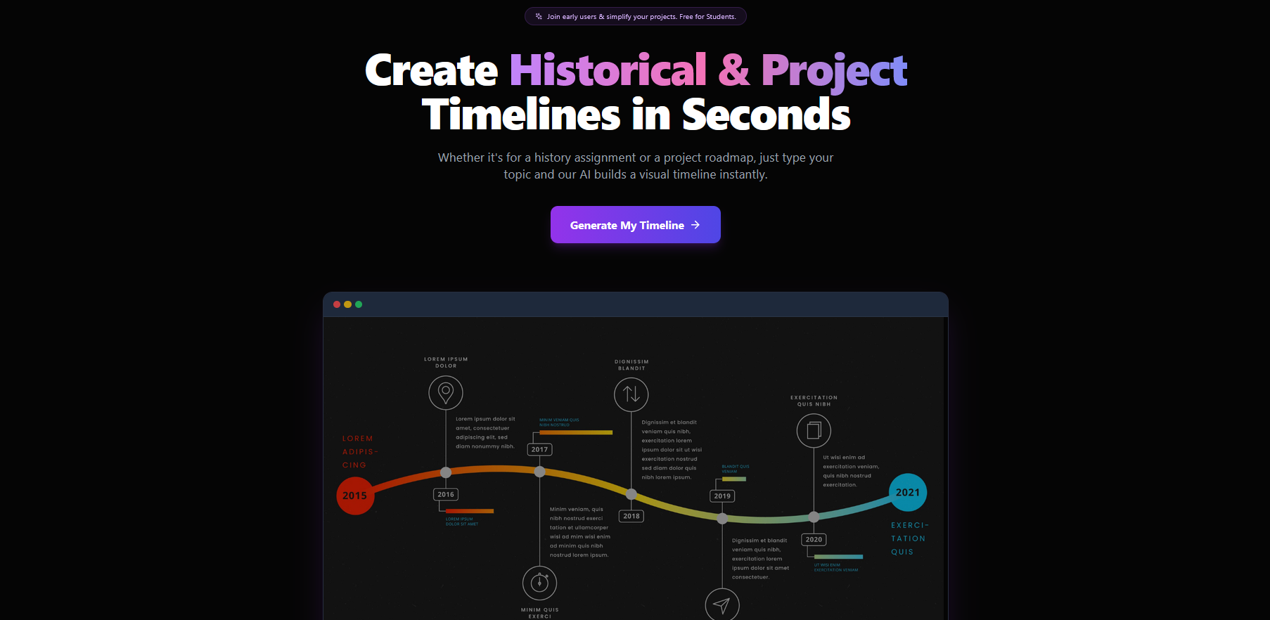 AI Timeline Maker - Main product screenshot demonstrating key features and user interface