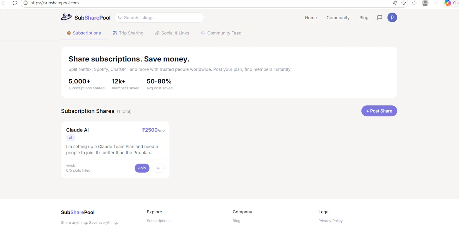 SubSharePool screenshot 1
