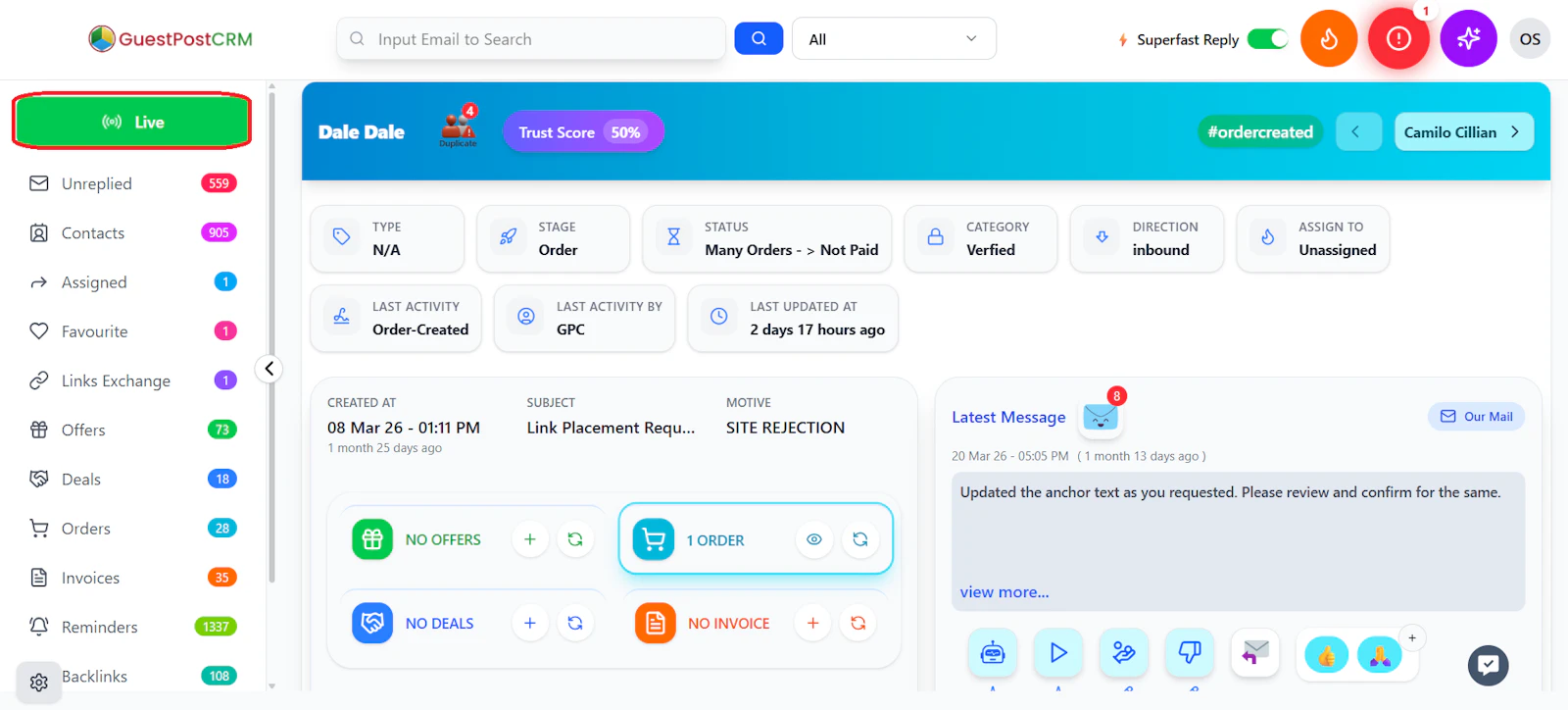 guestPostCRM screenshot 1