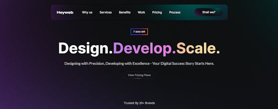 Logotipo da plataforma Heyweb mostrando uma solução web perfeita para startups e scale-ups.