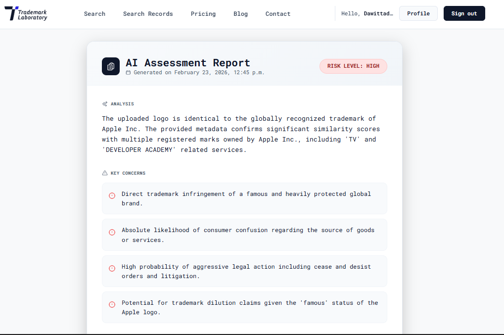 Trademark Lab - Screenshot 4 showing product features and functionality
