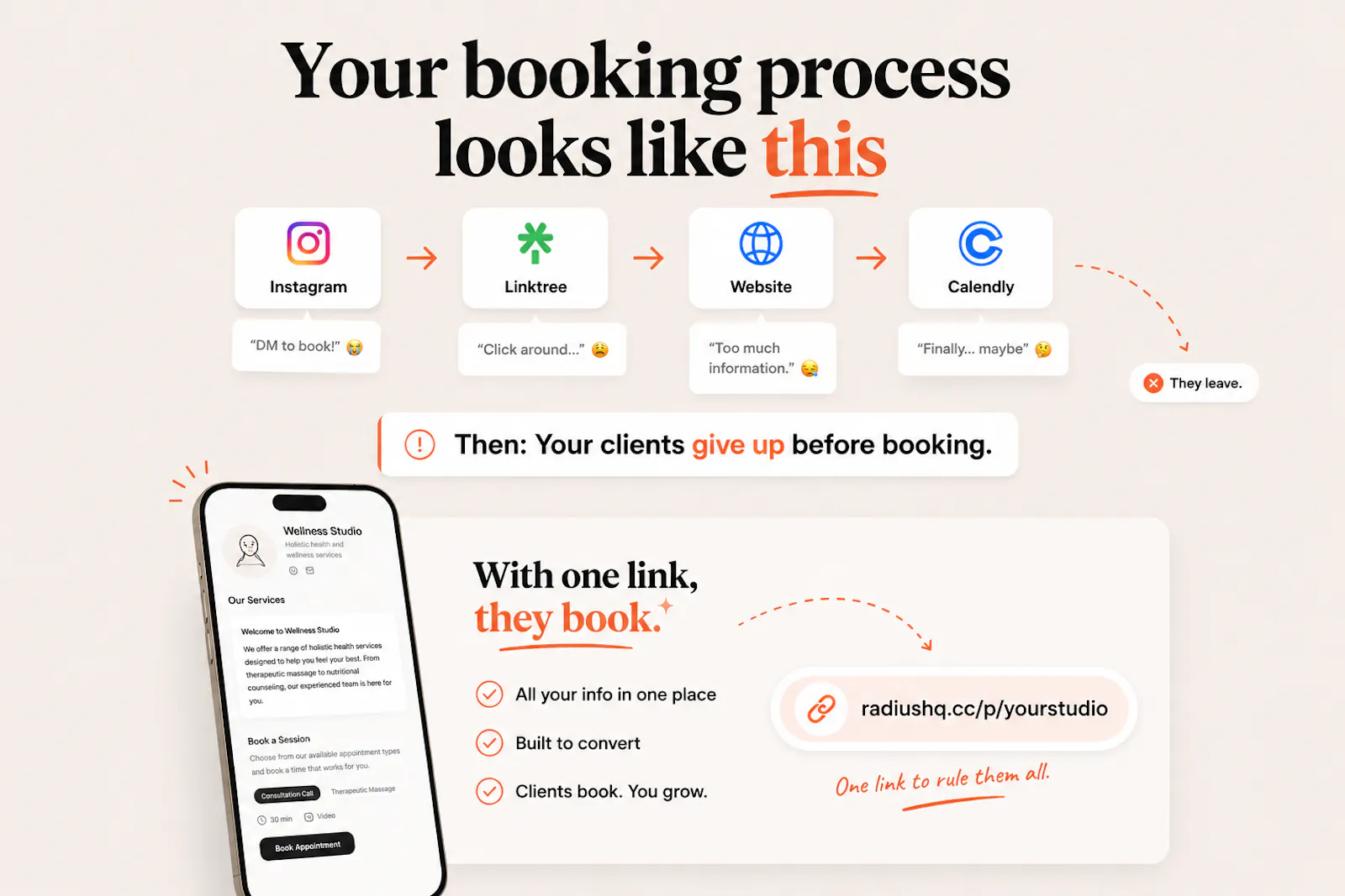 radiusHQ link in bio and booking in one  screenshot 2