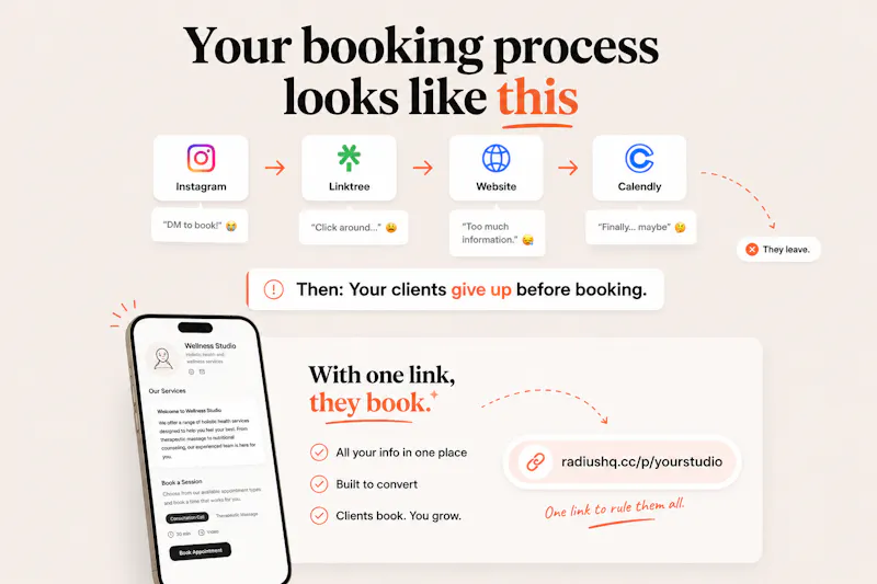 radiusHQ link in bio and booking in one  screenshot 2