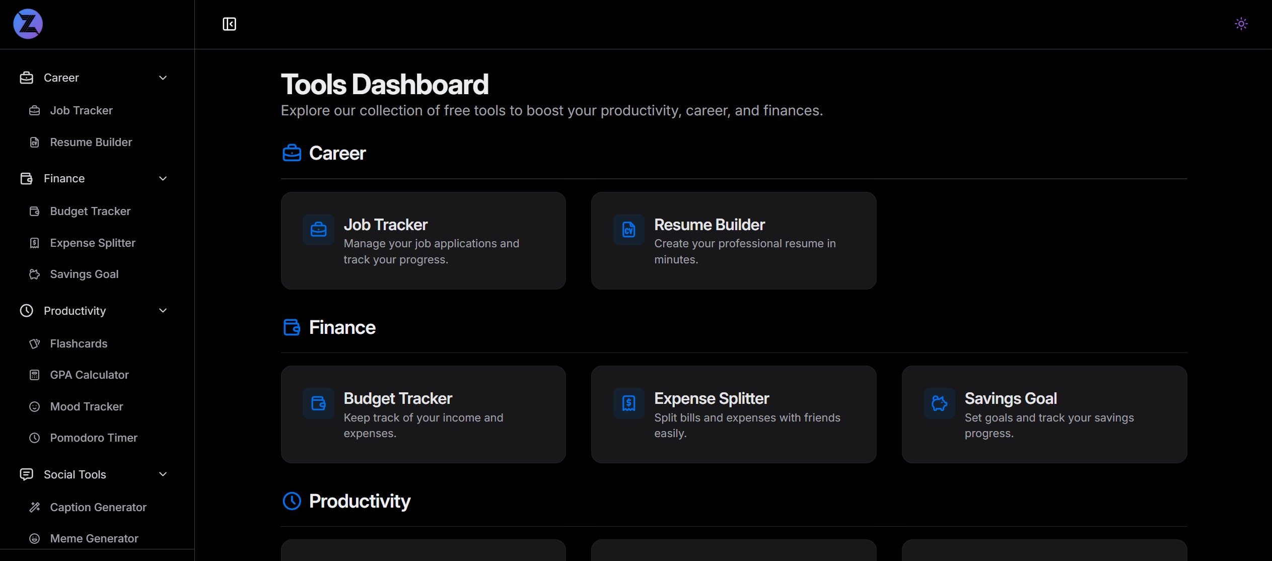 TheZHub | Free Tools for Gen Z - Screenshot 2 showing product features and functionality