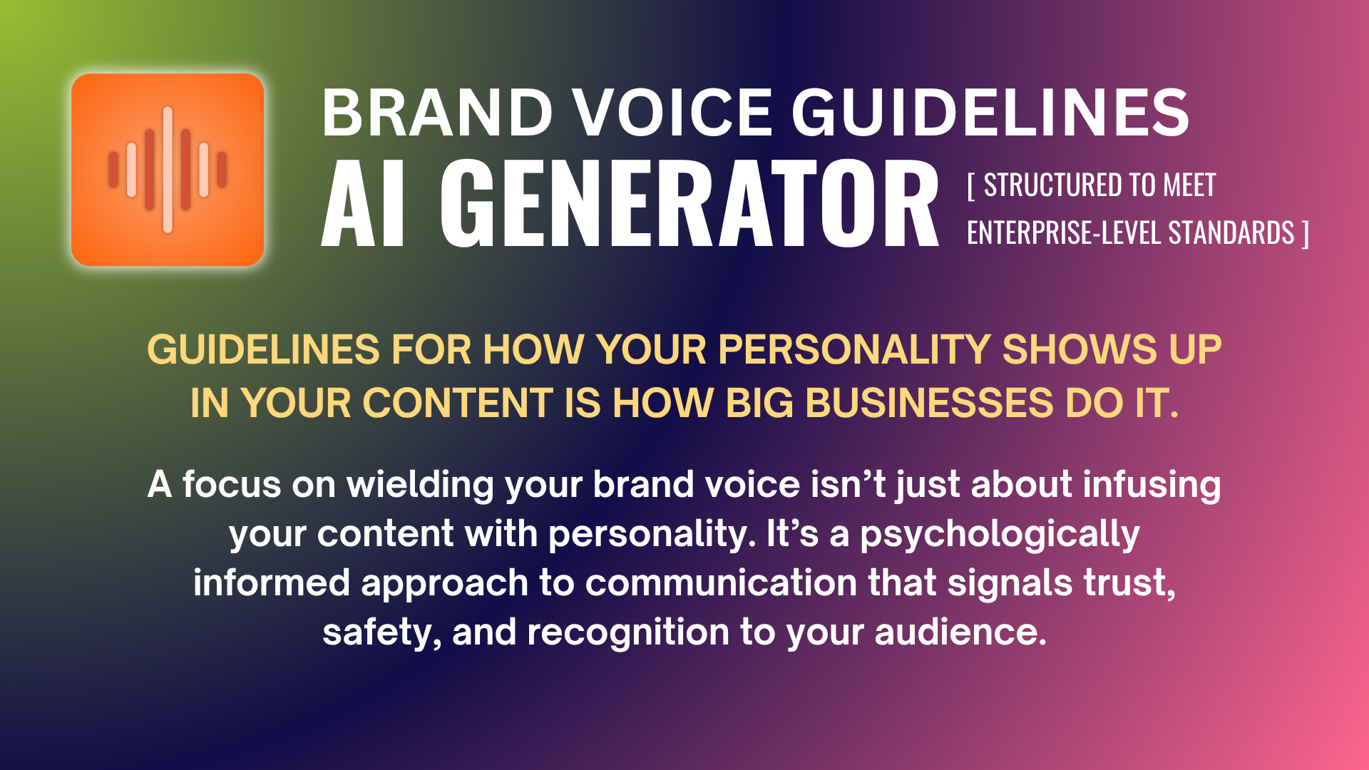 AI Brand Voice Guidelines Generator - Main screenshot showing features and interface