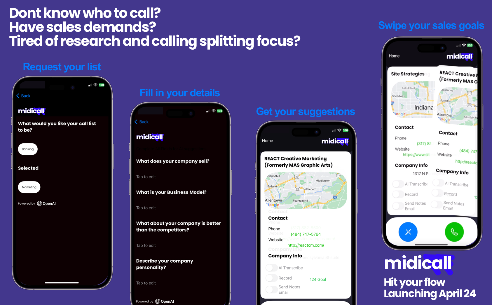 midicall - Swipe to call; find your customers with a swipe, free to try