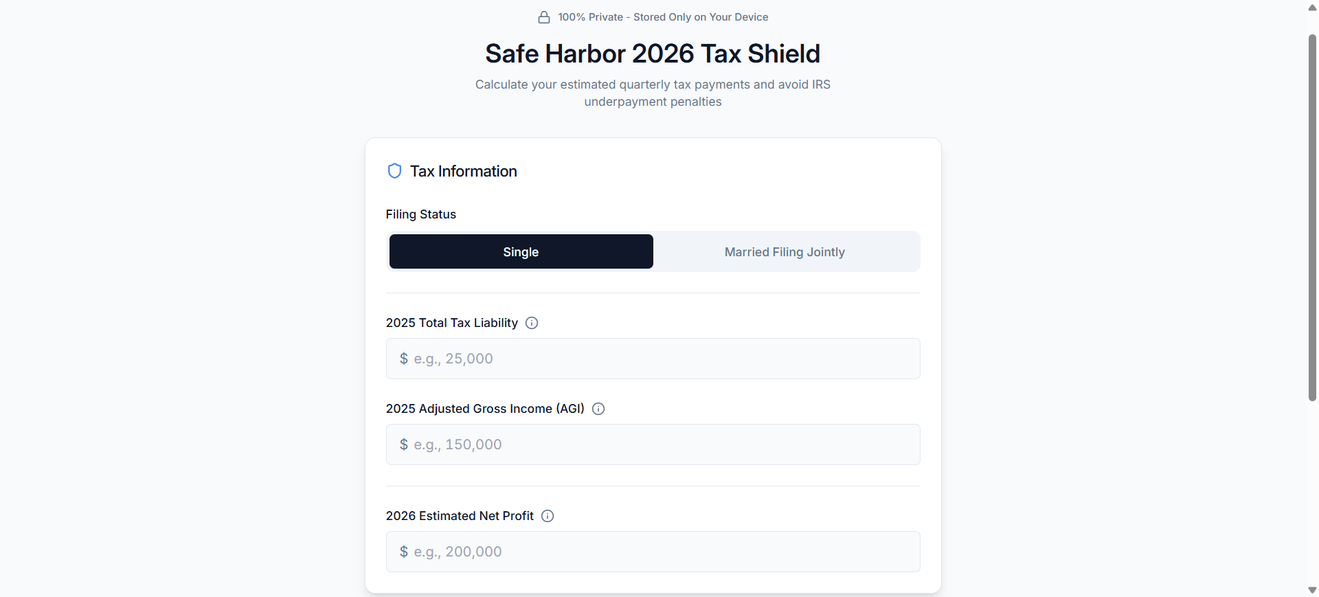 Safe Harbor Tax Shield (2026 Edition) - Main product screenshot demonstrating key features and user interface