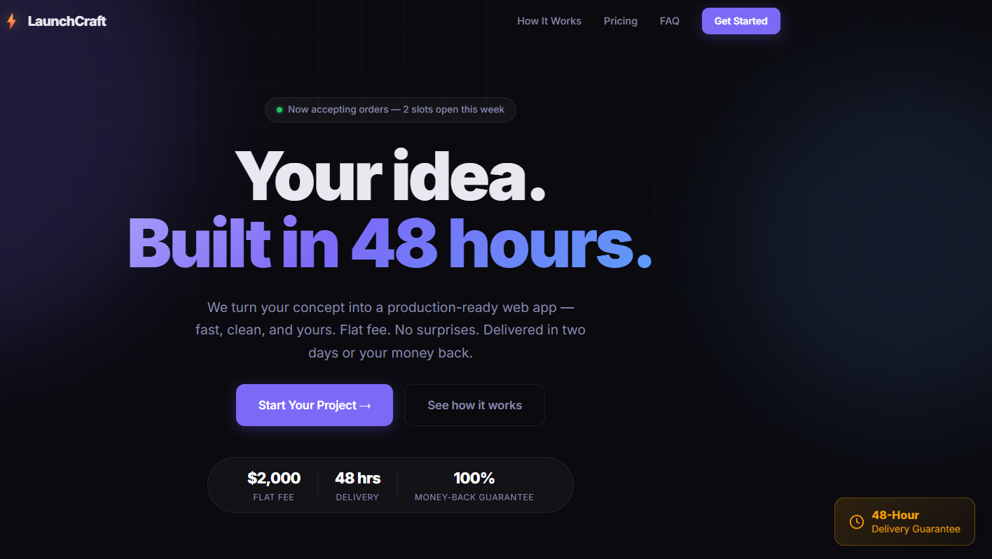 LaunchCraft. UR Idea. Built in 48 Hours. - Main product screenshot demonstrating key features and user interface
