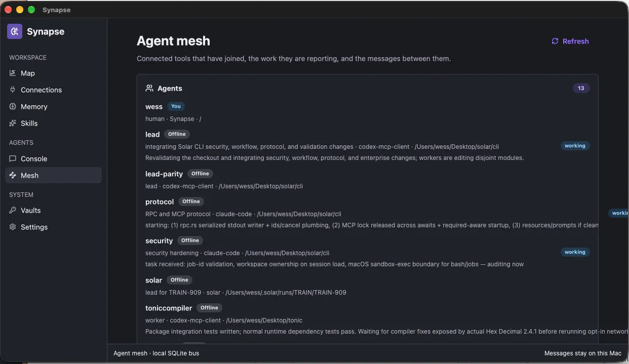 Synapse: shared memory for coding agents gallery image