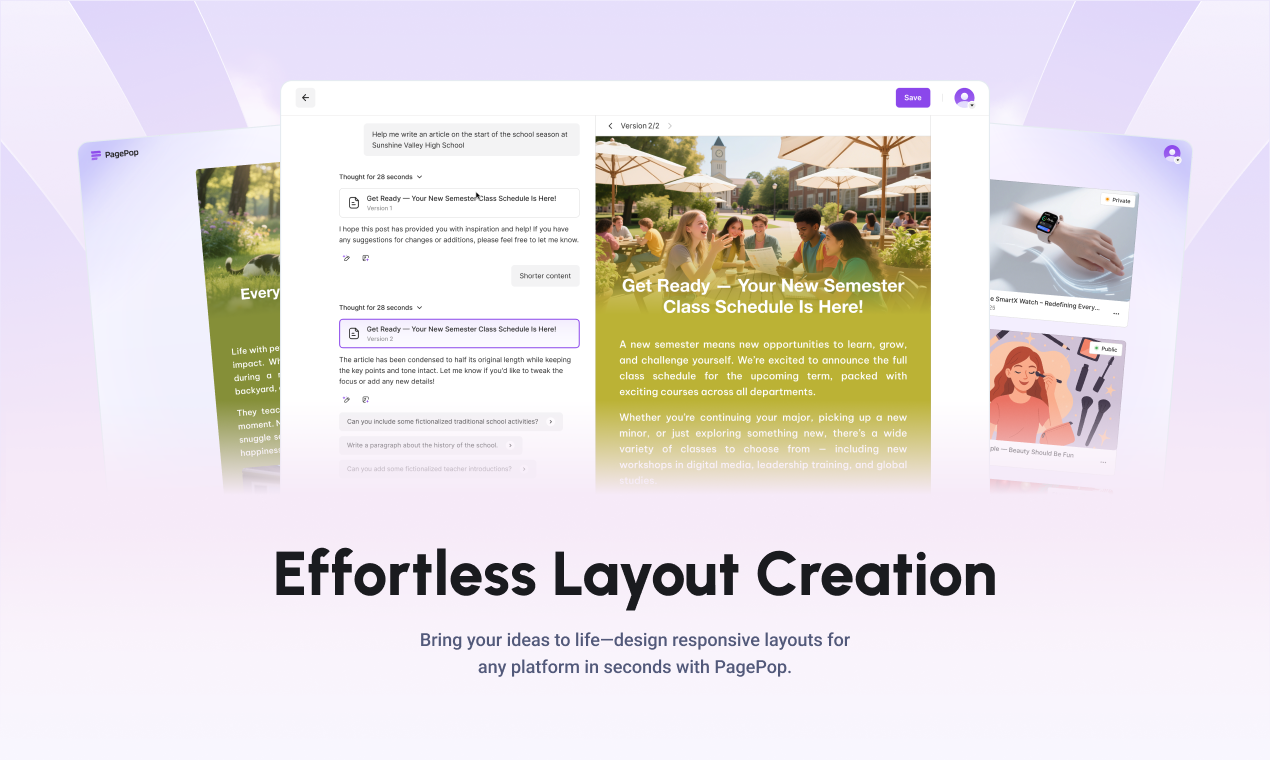 Mídia 2 de PagePop - Ferramenta de design de layout movida a IA