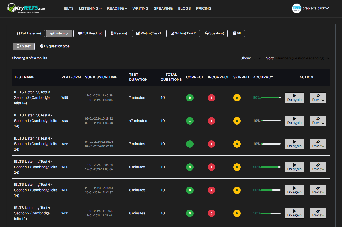 tryielts.com - Main product screenshot demonstrating key features and user interface