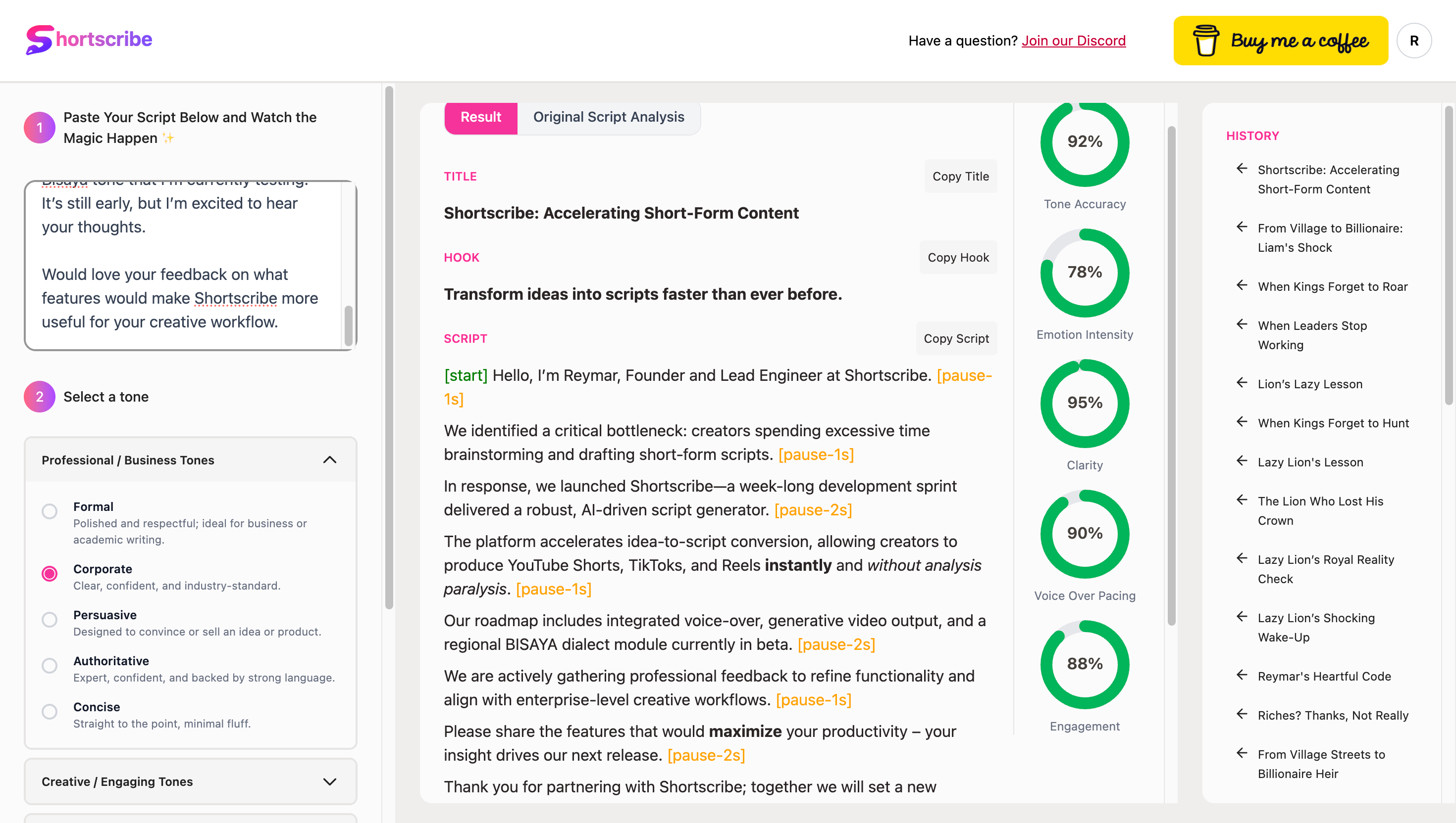 Shortscribe – Script It Easy - Main screenshot showing features and interface