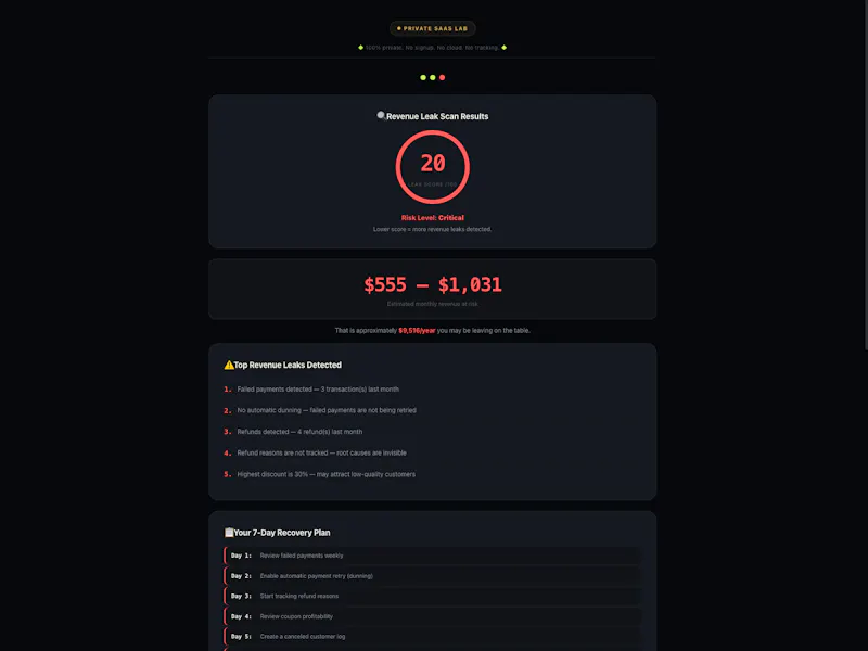 Revenue Leak Scanner — Private SaaS Lab screenshot 2