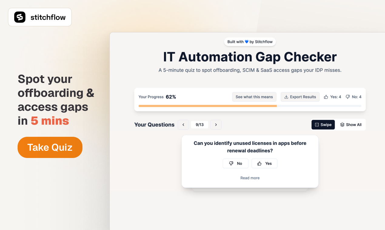 IT -Automatisierungslückenprüfer von Stitchflow - Spot Offboarding, Scim & SaaS -Zugriff auf Lücken, die Ihr IDP vermisst Medien 1