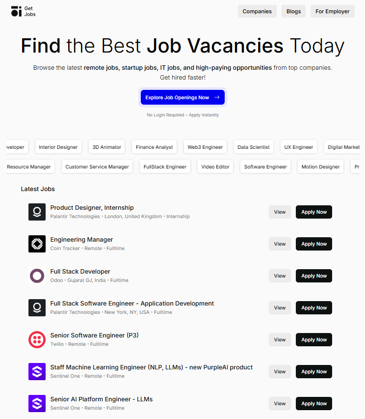 GetJobs.today - Найти удаленные, на месте, технологии, дизайн, маркетинговые рабочие места и многое другое медиа 1