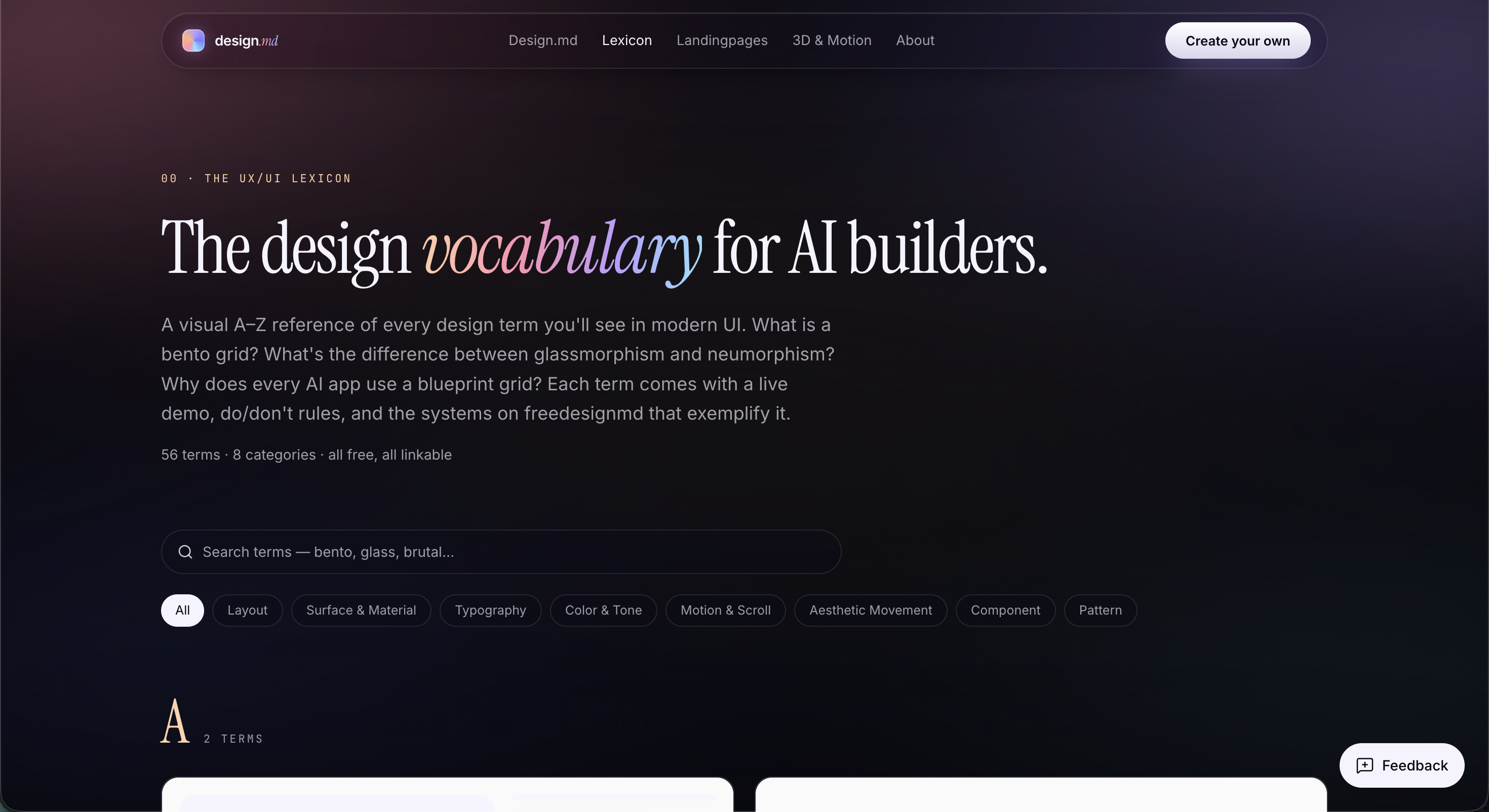 Free DESIGN.md library + UX / UI Lexicon gallery image