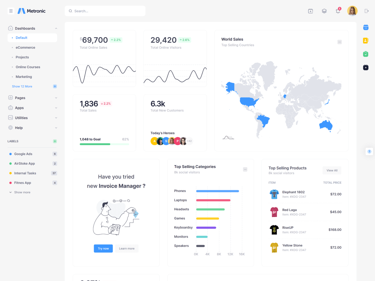 Metronic - шаблон администратора Bootstrap - React, Vue, Angular, Django, Asp.net Core, Laravel, Rails медиа 58